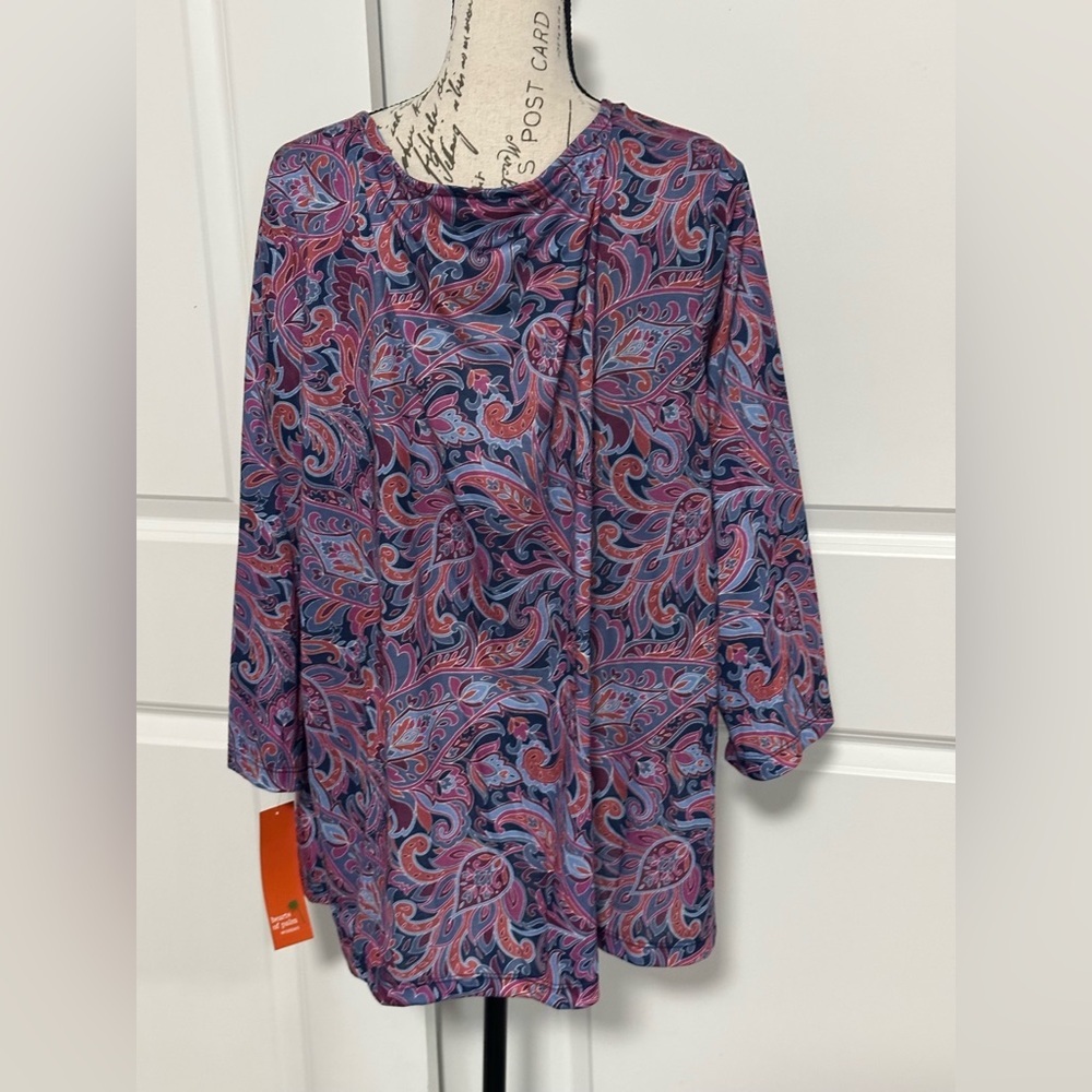 Hearts of Palm Paisley Blouse - Blue and Pink - Picture 5 of 9